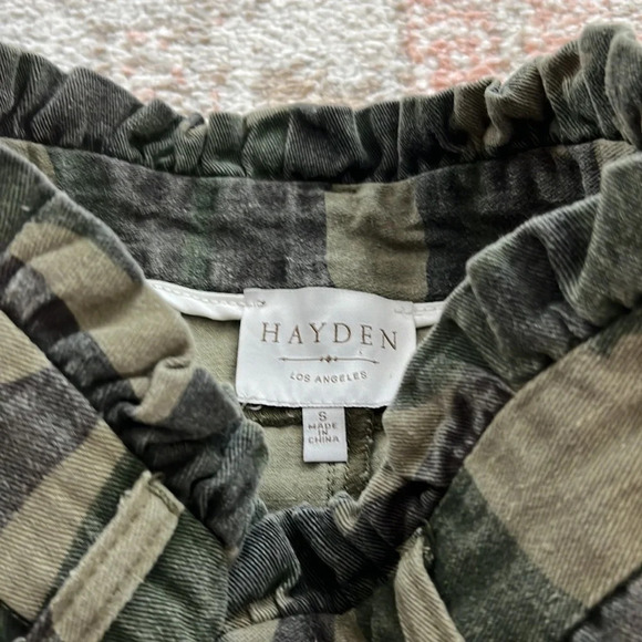 Hayden Paper Bag Waist Skirt Green Camo Mini Skirt Distressed Hem Summer Shorts - Picture 4 of 6